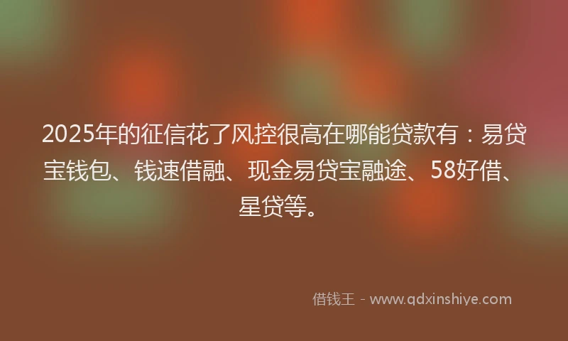 2025年的征信花了风控很高在哪能贷款有：易贷宝钱包、钱速借融、现金易贷宝融途、58好借、星贷等。