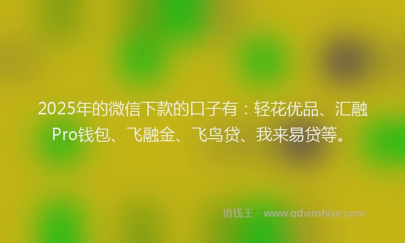 2025年的微信下款的口子有：轻花优品、汇融Pro钱包、飞融金、飞鸟贷、我来易贷等。