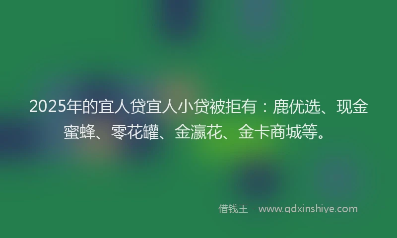 2025年的宜人贷宜人小贷被拒有：鹿优选、现金蜜蜂、零花罐、金瀛花、金卡商城等。