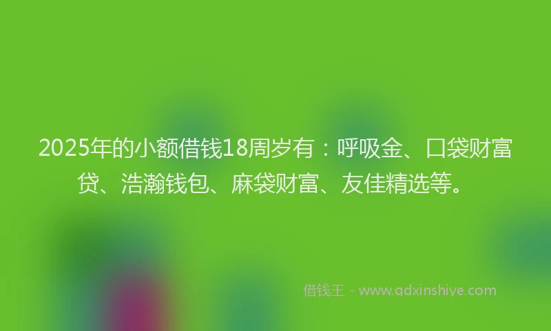 2025年的小额借钱18周岁有：呼吸金、口袋财富贷、浩瀚钱包、麻袋财富、友佳精选等。