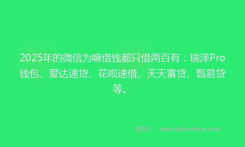 2025年的微信为嘛借钱都只借两百有：瑞泽Pro钱包、爱达速贷、花呗速借、天天富贷、甄易贷等。
