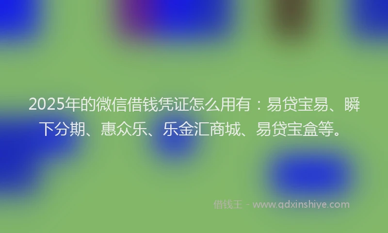 2025年的微信借钱凭证怎么用有：易贷宝易、瞬下分期、惠众乐、乐金汇商城、易贷宝盒等。