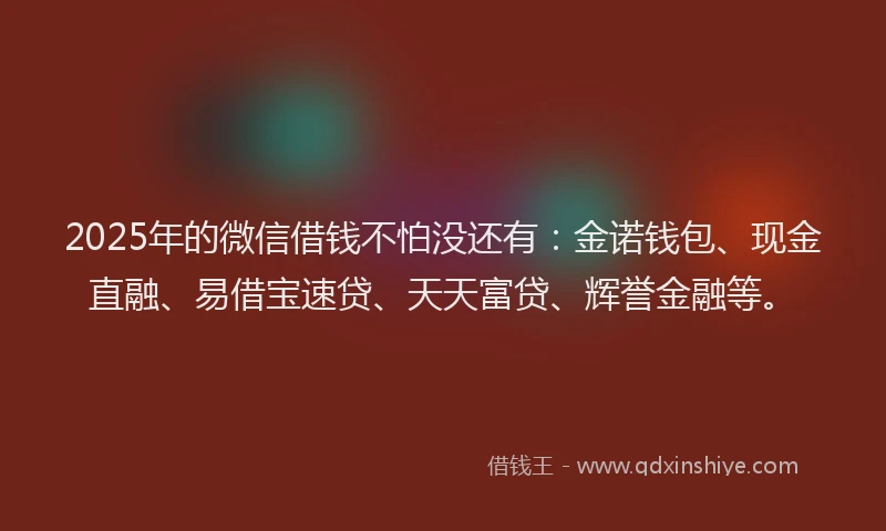 2025年的微信借钱不怕没还有：金诺钱包、现金直融、易借宝速贷、天天富贷、辉誉金融等。