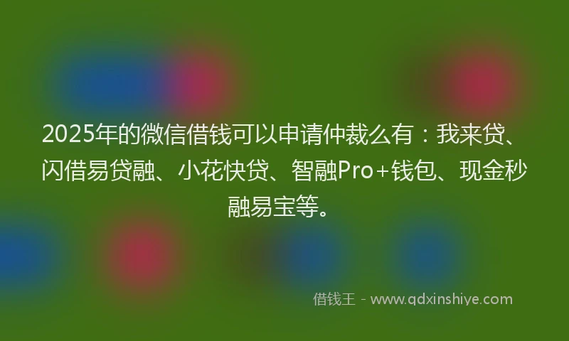 2025年的微信借钱可以申请仲裁么有：我来贷、闪借易贷融、小花快贷、智融Pro+钱包、现金秒融易宝等。