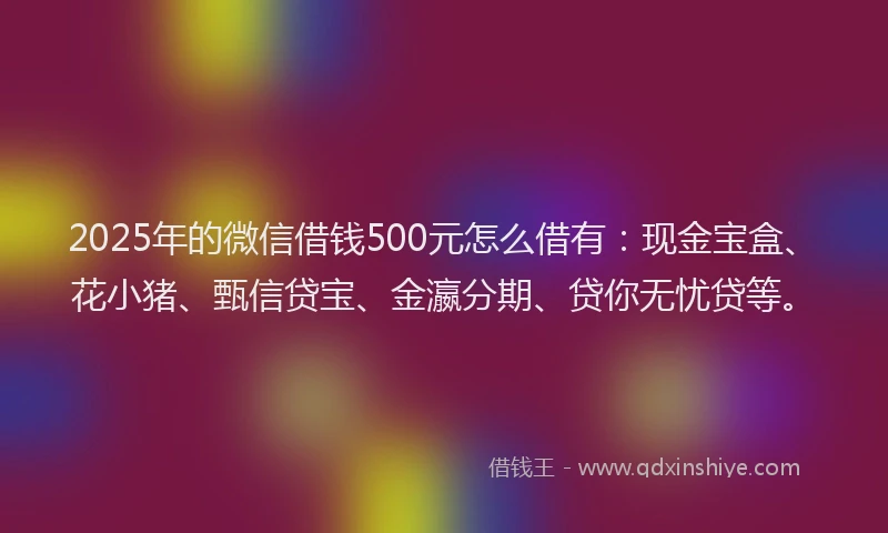 2025年的微信借钱500元怎么借有：现金宝盒、花小猪、甄信贷宝、金瀛分期、贷你无忧贷等。