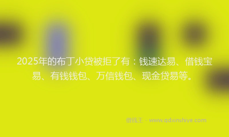 2025年的布丁小贷被拒了有：钱速达易、借钱宝易、有钱钱包、万信钱包、现金贷易等。