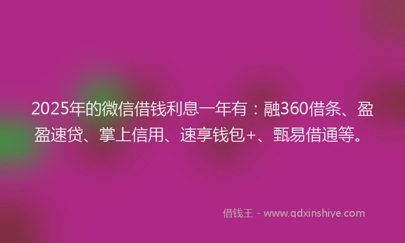 2025年的微信借钱利息一年有：融360借条、盈盈速贷、掌上信用、速享钱包+、甄易借通等。