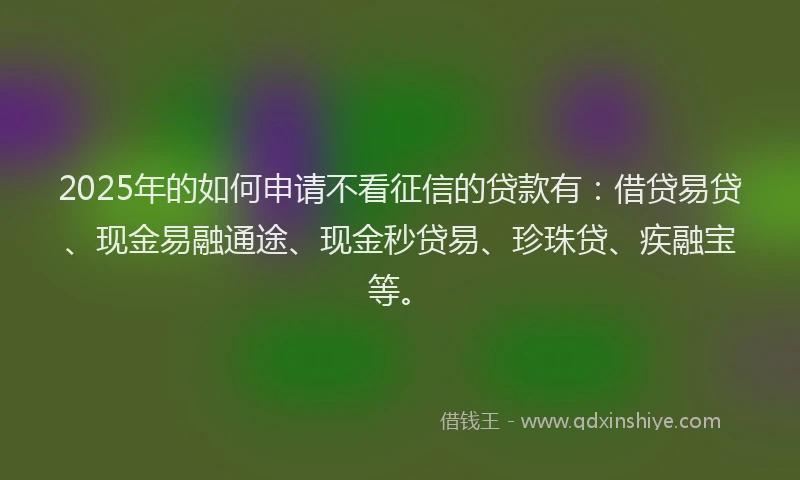 2025年的如何申请不看征信的贷款有：借贷易贷、现金易融通途、现金秒贷易、珍珠贷、疾融宝等。