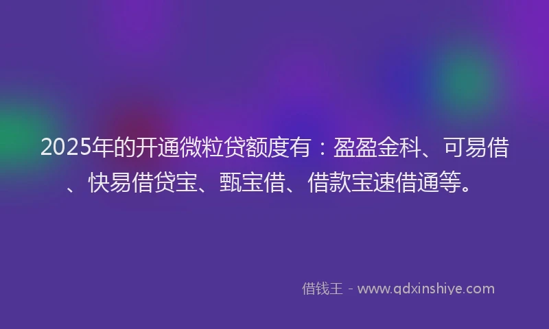 2025年的开通微粒贷额度有：盈盈金科、可易借、快易借贷宝、甄宝借、借款宝速借通等。