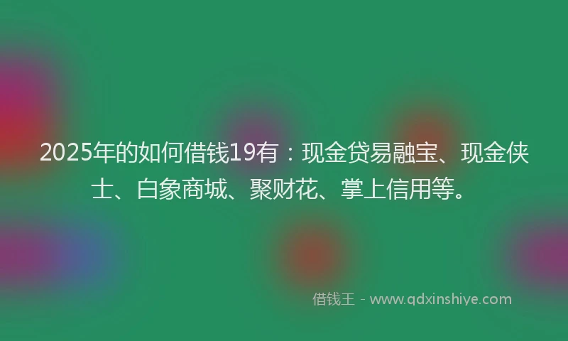 2025年的如何借钱19有：现金贷易融宝、现金侠士、白象商城、聚财花、掌上信用等。