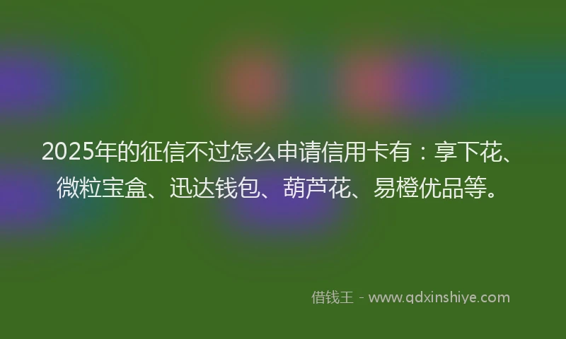 2025年的征信不过怎么申请信用卡有：享下花、微粒宝盒、迅达钱包、葫芦花、易橙优品等。