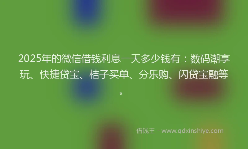 2025年的微信借钱利息一天多少钱有：数码潮享玩、快捷贷宝、桔子买单、分乐购、闪贷宝融等。