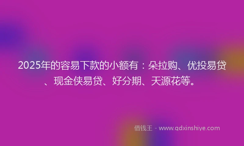 2025年的容易下款的小额有：朵拉购、优投易贷、现金侠易贷、好分期、天源花等。