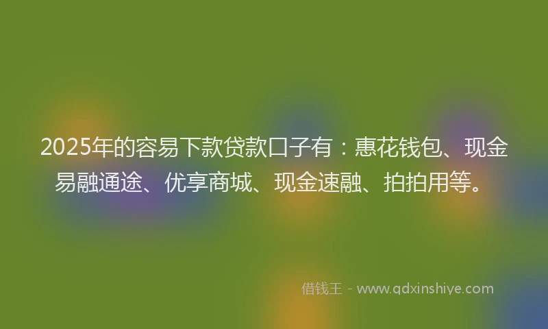 2025年的容易下款贷款口子有：惠花钱包、现金易融通途、优享商城、现金速融、拍拍用等。
