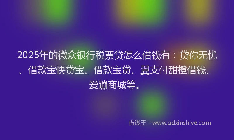 2025年的微众银行税票贷怎么借钱有：贷你无忧、借款宝快贷宝、借款宝贷、翼支付甜橙借钱、爱蹦商城等。
