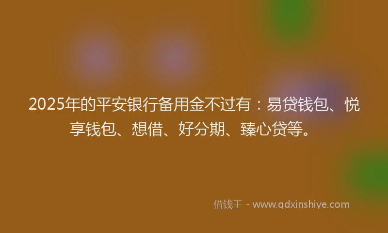 2025年的平安银行备用金不过有：易贷钱包、悦享钱包、想借、好分期、臻心贷等。