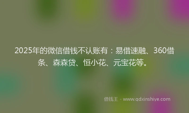 2025年的微信借钱不认账有：易借速融、360借条、森森贷、恒小花、元宝花等。