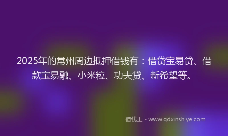 2025年的常州周边抵押借钱有：借贷宝易贷、借款宝易融、小米粒、功夫贷、新希望等。