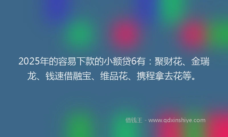 2025年的容易下款的小额贷6有：聚财花、金瑞龙、钱速借融宝、维品花、携程拿去花等。