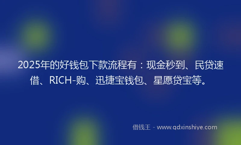 2025年的好钱包下款流程有：现金秒到、民贷速借、RICH-购、迅捷宝钱包、星愿贷宝等。