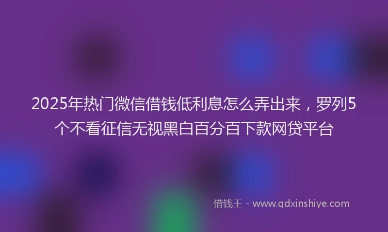 2025年热门微信借钱低利息怎么弄出来，罗列5个不看征信无视黑白百分百下款网贷平台