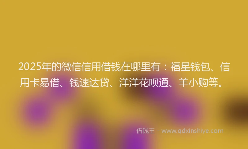 2025年的微信信用借钱在哪里有：福星钱包、信用卡易借、钱速达贷、洋洋花呗通、羊小购等。