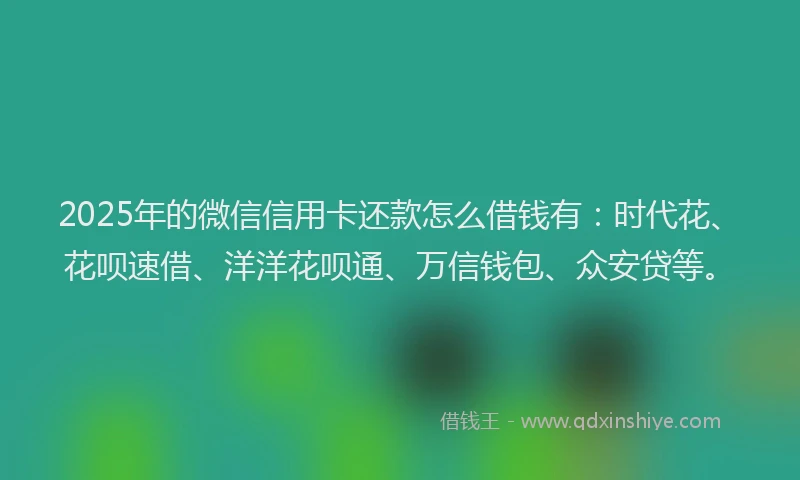 2025年的微信信用卡还款怎么借钱有：时代花、花呗速借、洋洋花呗通、万信钱包、众安贷等。