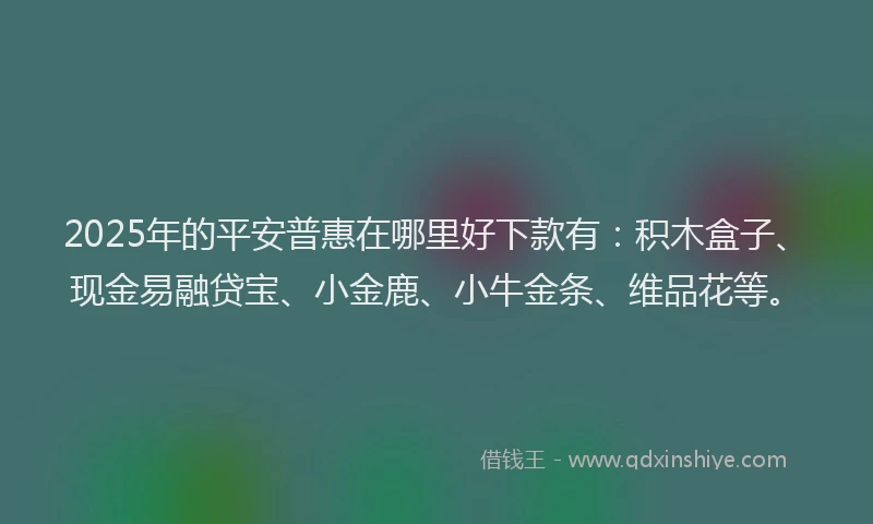 2025年的平安普惠在哪里好下款有：积木盒子、现金易融贷宝、小金鹿、小牛金条、维品花等。