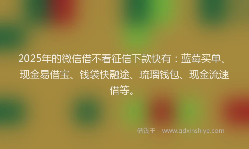 2025年的微信借不看征信下款快有：蓝莓买单、现金易借宝、钱袋快融途、琉璃钱包、现金流速借等。