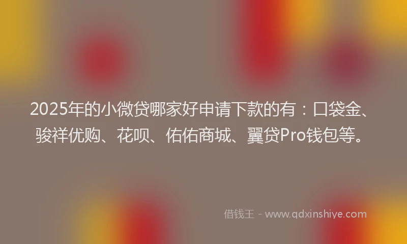 2025年的小微贷哪家好申请下款的有：口袋金、骏祥优购、花呗、佑佑商城、翼贷Pro钱包等。