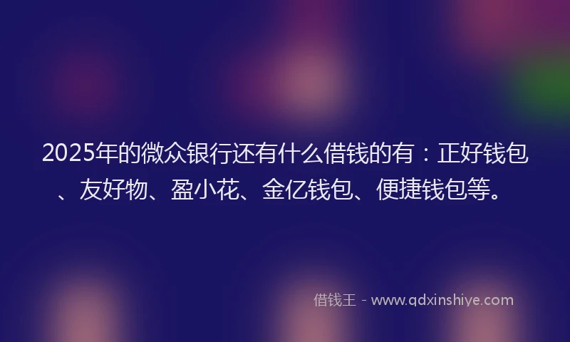 2025年的微众银行还有什么借钱的有：正好钱包、友好物、盈小花、金亿钱包、便捷钱包等。
