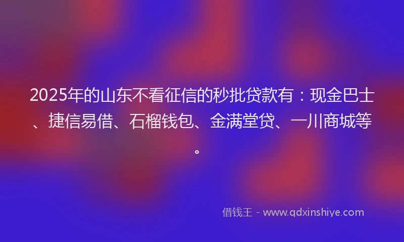 2025年的山东不看征信的秒批贷款有：现金巴士、捷信易借、石榴钱包、金满堂贷、一川商城等。
