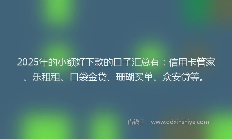 2025年的小额好下款的口子汇总有：信用卡管家、乐租租、口袋金贷、珊瑚买单、众安贷等。