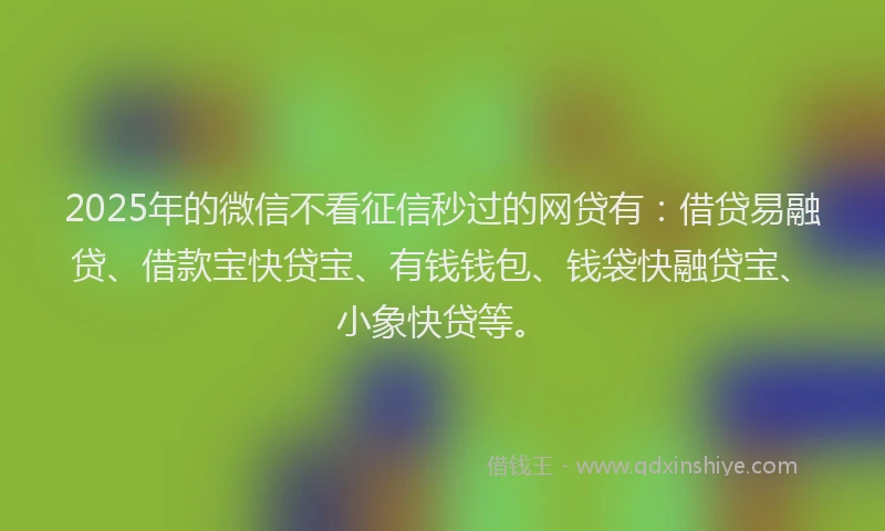 2025年的微信不看征信秒过的网贷有：借贷易融贷、借款宝快贷宝、有钱钱包、钱袋快融贷宝、小象快贷等。