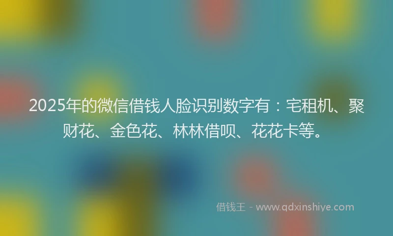 2025年的微信借钱人脸识别数字有：宅租机、聚财花、金色花、林林借呗、花花卡等。