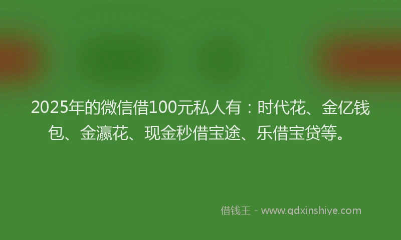 2025年的微信借100元私人有：时代花、金亿钱包、金瀛花、现金秒借宝途、乐借宝贷等。