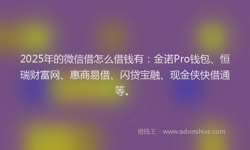 2025年的微信借怎么借钱有：金诺Pro钱包、恒瑞财富网、惠商易借、闪贷宝融、现金侠快借通等。