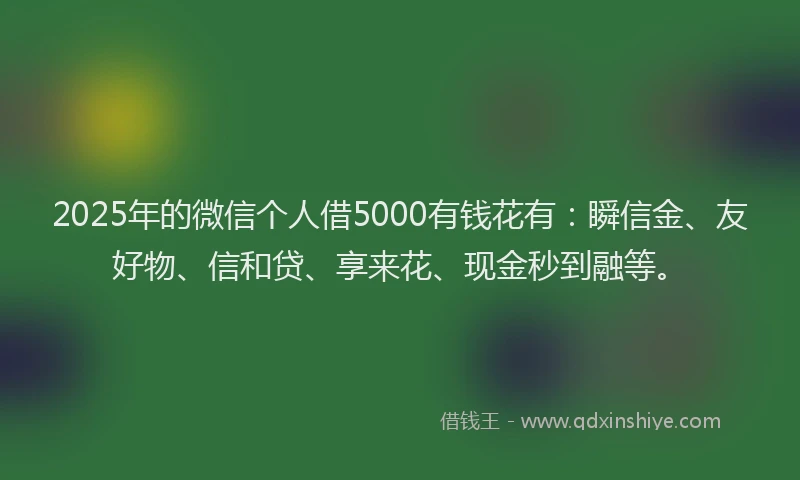 2025年的微信个人借5000有钱花有：瞬信金、友好物、信和贷、享来花、现金秒到融等。