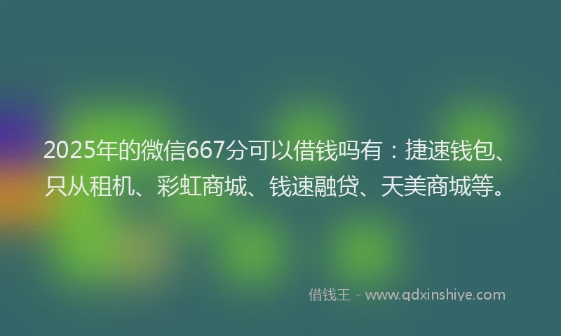 2025年的微信667分可以借钱吗有：捷速钱包、只从租机、彩虹商城、钱速融贷、天美商城等。