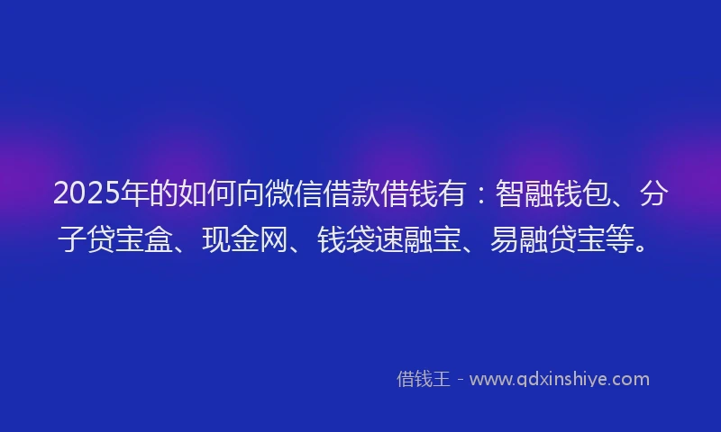 2025年的如何向微信借款借钱有：智融钱包、分子贷宝盒、现金网、钱袋速融宝、易融贷宝等。