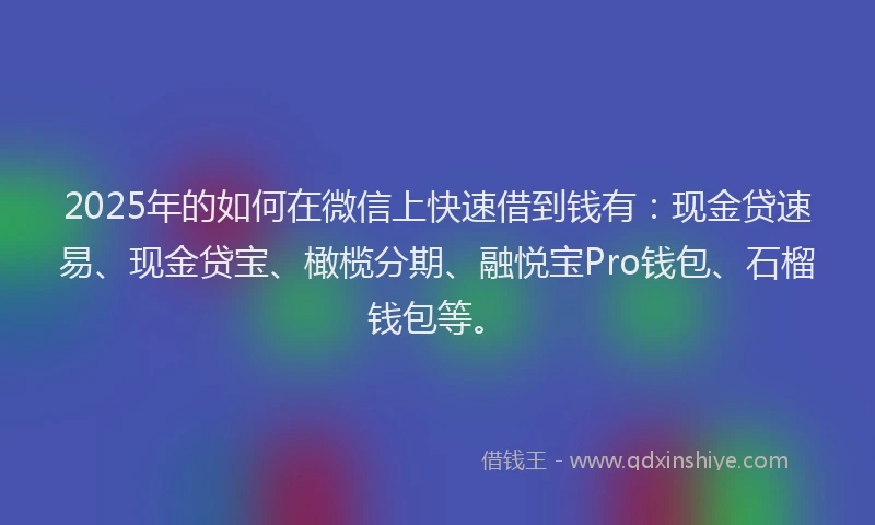 2025年的如何在微信上快速借到钱有：现金贷速易、现金贷宝、橄榄分期、融悦宝Pro钱包、石榴钱包等。