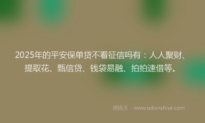 2025年的平安保单贷不看征信吗有：人人聚财、提取花、甄信贷、钱袋易融、拍拍速借等。