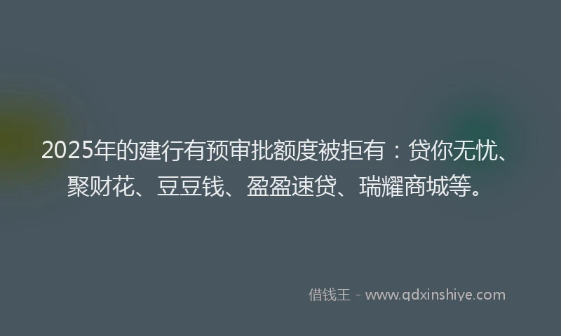 2025年的建行有预审批额度被拒有：贷你无忧、聚财花、豆豆钱、盈盈速贷、瑞耀商城等。