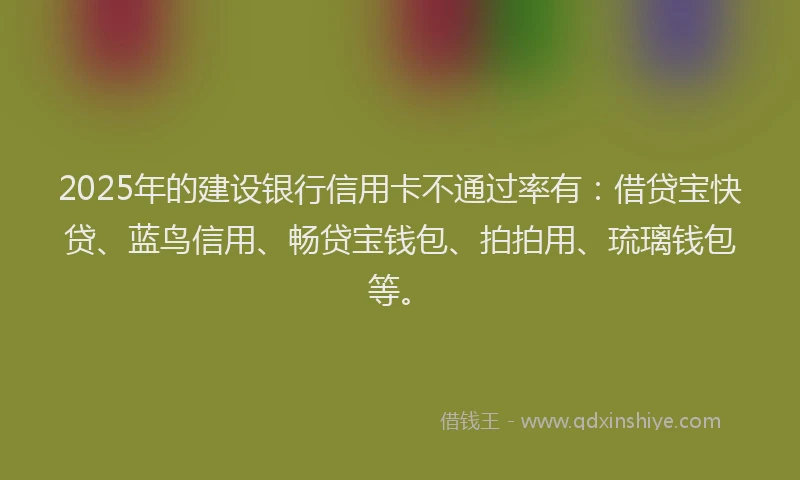 2025年的建设银行信用卡不通过率有：借贷宝快贷、蓝鸟信用、畅贷宝钱包、拍拍用、琉璃钱包等。