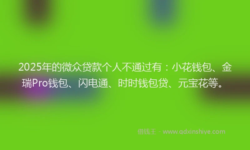 2025年的微众贷款个人不通过有：小花钱包、金瑞Pro钱包、闪电通、时时钱包贷、元宝花等。