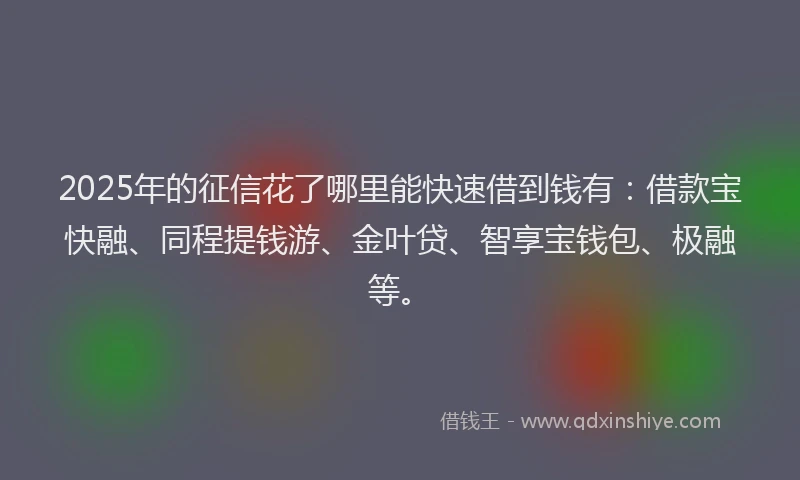 2025年的征信花了哪里能快速借到钱有：借款宝快融、同程提钱游、金叶贷、智享宝钱包、极融等。