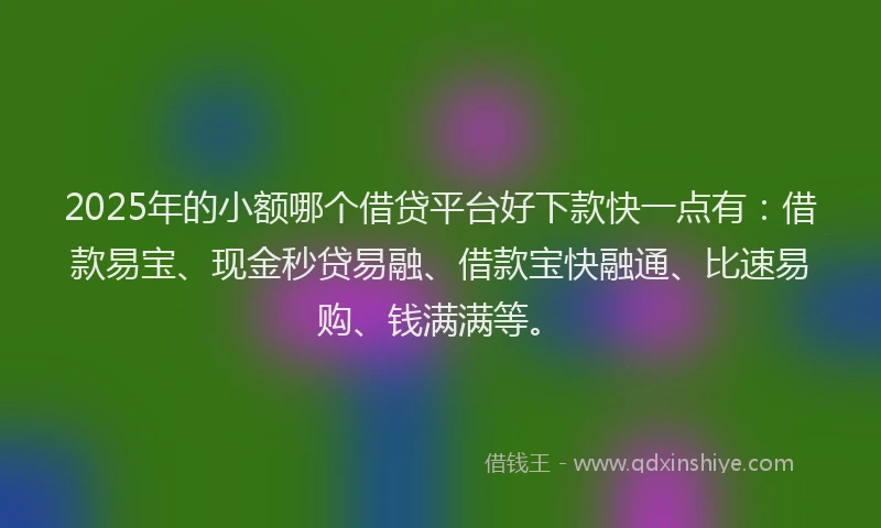2025年的小额哪个借贷平台好下款快一点有：借款易宝、现金秒贷易融、借款宝快融通、比速易购、钱满满等。