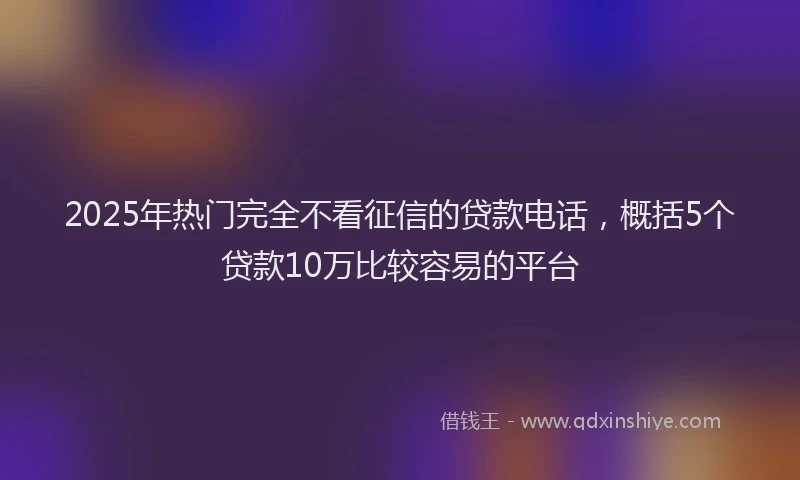 2025年热门完全不看征信的贷款电话，概括5个贷款10万比较容易的平台