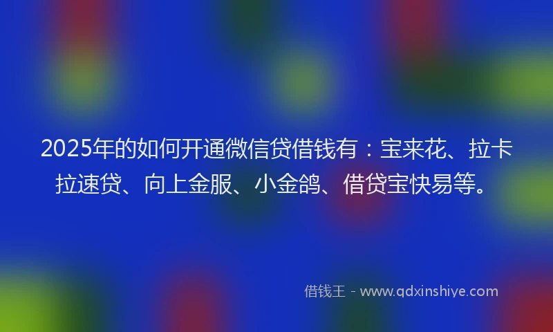 2025年的如何开通微信贷借钱有：宝来花、拉卡拉速贷、向上金服、小金鸽、借贷宝快易等。