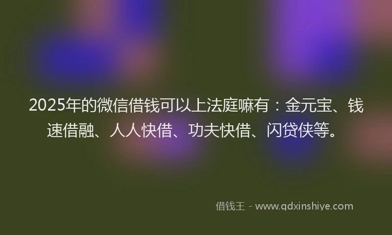 2025年的微信借钱可以上法庭嘛有：金元宝、钱速借融、人人快借、功夫快借、闪贷侠等。